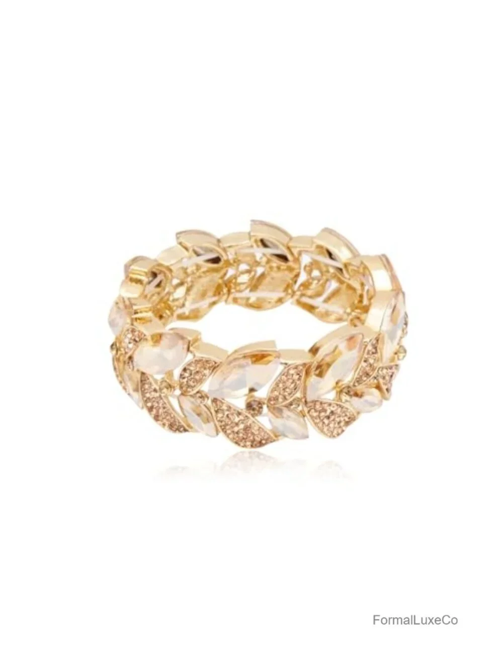 Art Deco Leaf Stretch Bangle Bracelet Austrian Crystal Rhinestone Party Prom
